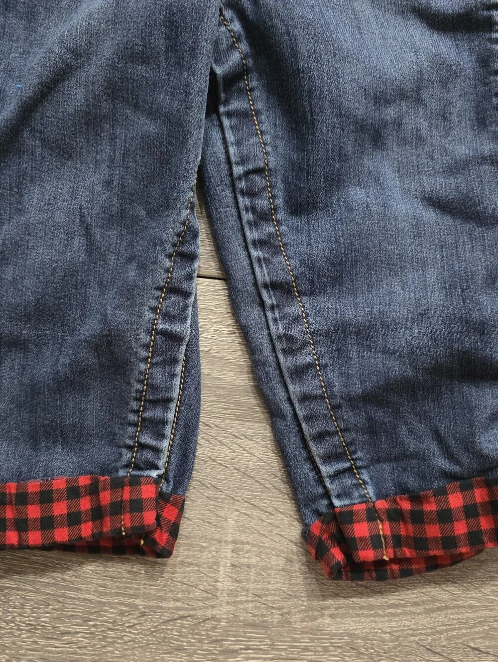 Carters Toddler Blue Denim Overalls W Red Buffalo Plaid Detail - Size 24m